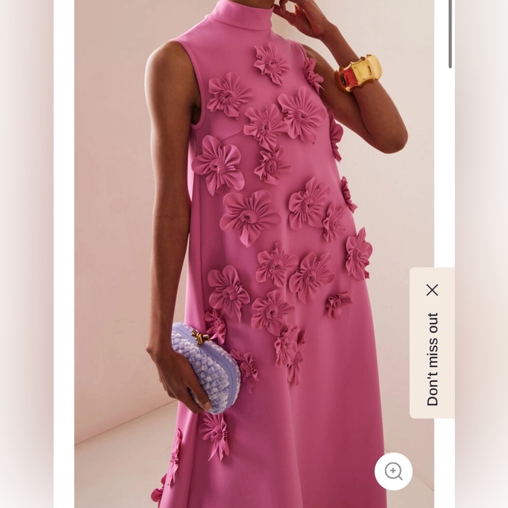 Chic Floral Embellished Pink Maxi Dress high neck.